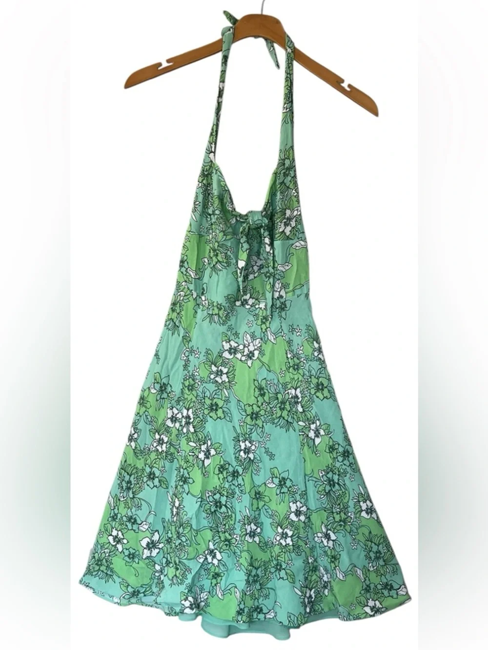 Vintage 90's Y2k Ann Taylor Loft Floral Halter Sun Dress Size 0 Green Spring